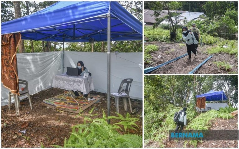 Father sets up daughter’s ‘classroom’ in tent atop hill