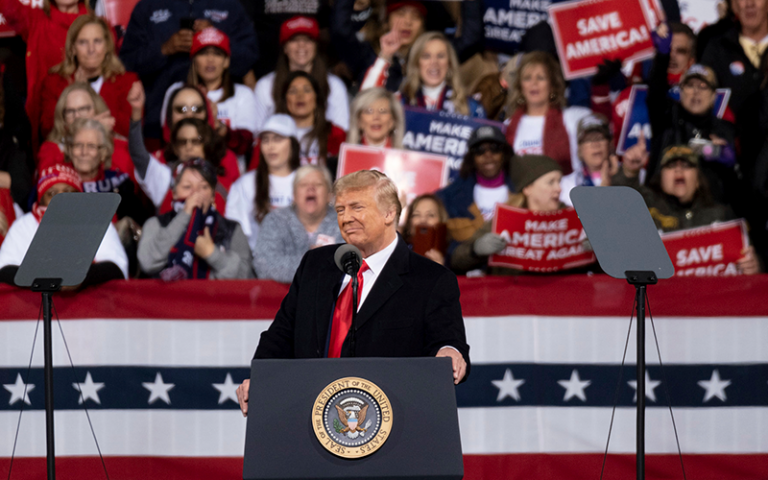 Confident Trump says ‘we’re winning this election’ at first post-poll rally