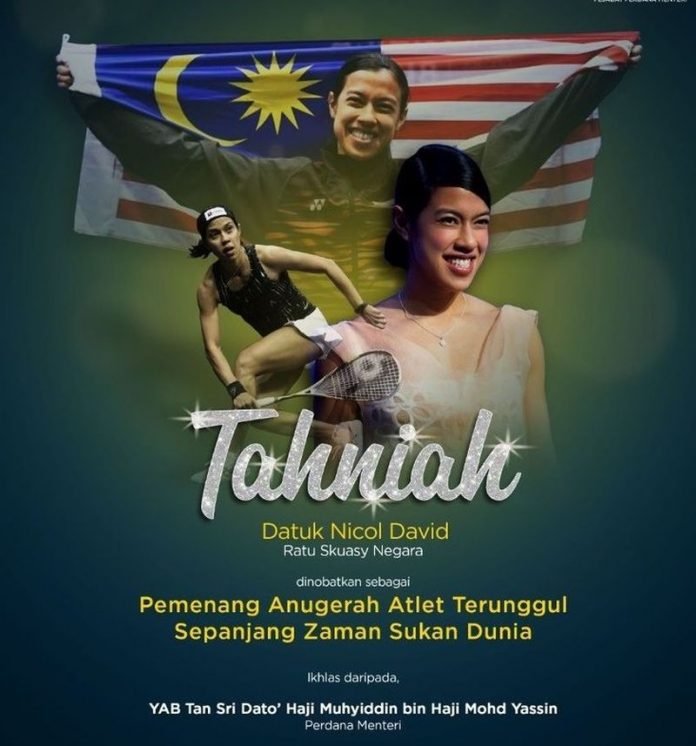 PM congratulates Nicol David over ‘Greatest Athlete of All Time’ award