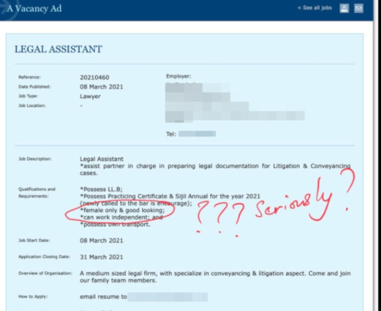 Social media outrage over Malaysian law firm’s job ad allegedly seeking ‘female only and good looking’ applicants