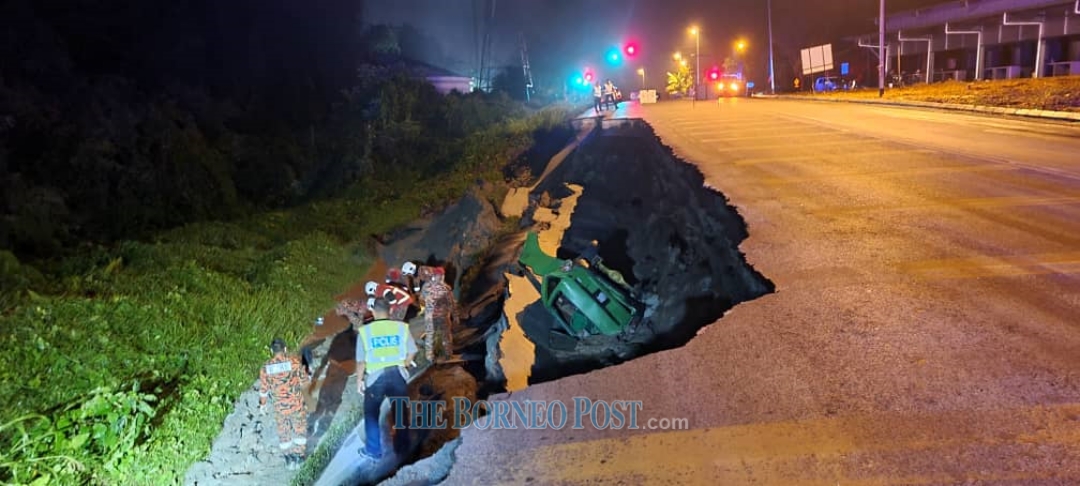 Man killed after vehicle crashes into collapsed road near Bau in Kuching