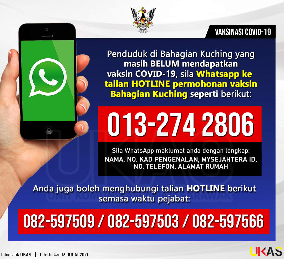 Covid-19: Residents in Kuching Division who have not been vaccinated can contact Whatsapp, hotline numbers to set appointments
