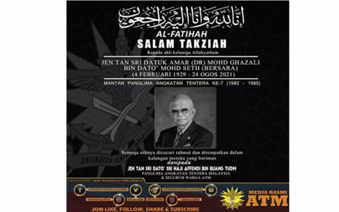 Former chief of defence force Mohd Ghazali dies aged 92