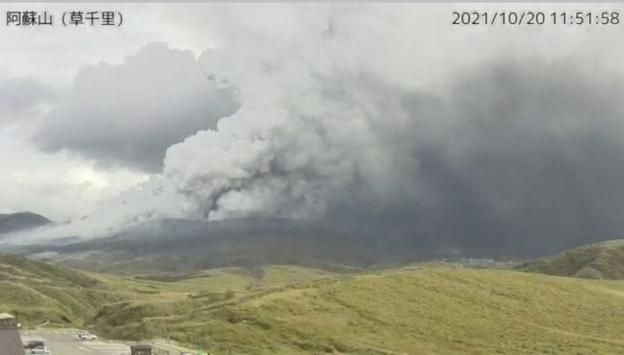 Japanese volcano spews plumes of ash, people warned to stay away