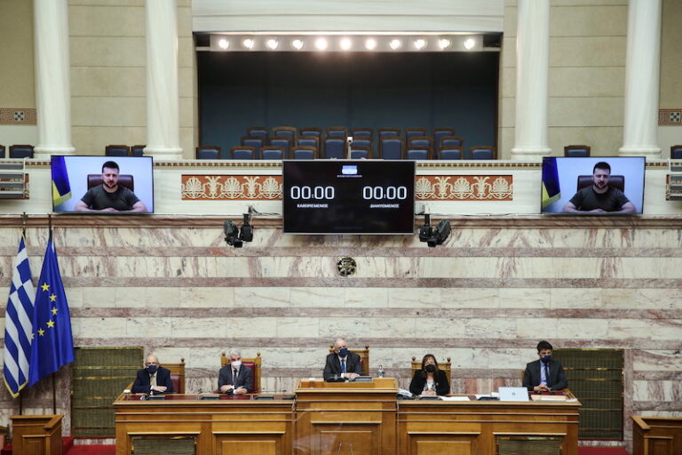 Ukraine president calls for more Russia sanctions, invokes Greek battle cry