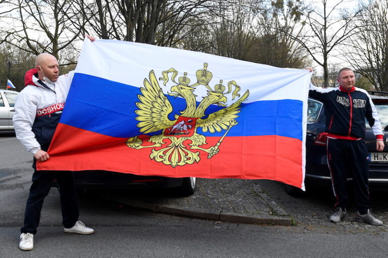 Pro-Russian protesters in Germany outnumbered by Ukraine supporters