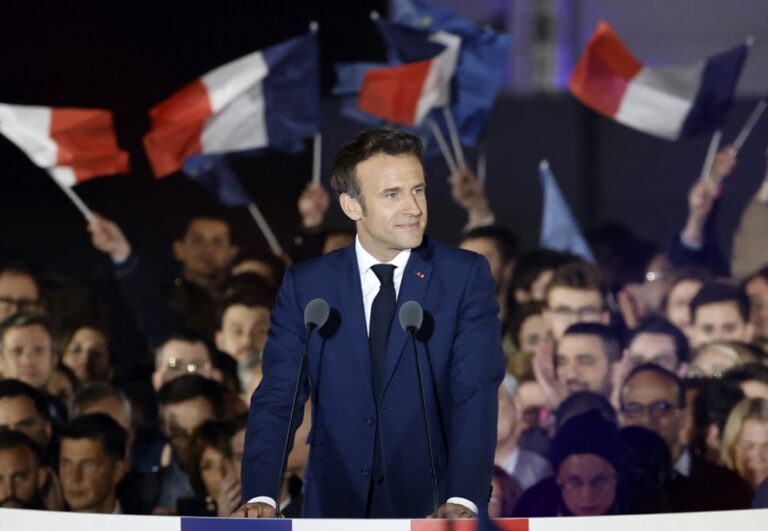 Relief, not joy, at low-key Macron election party