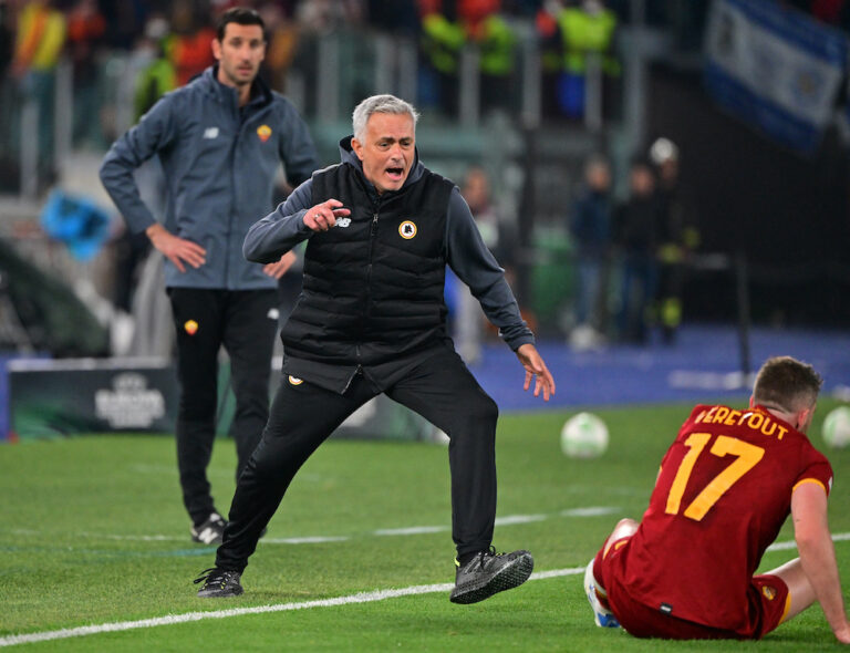 Mourinho lets the tears flow as Roma reach Europa Conference League final