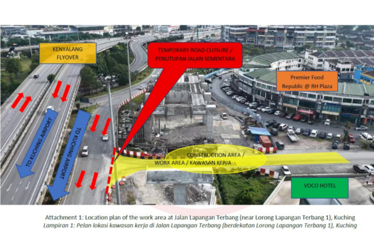In Sarawak, Jalan Lapangan Terbang junction to close overnight for works from Aug 28 to 29